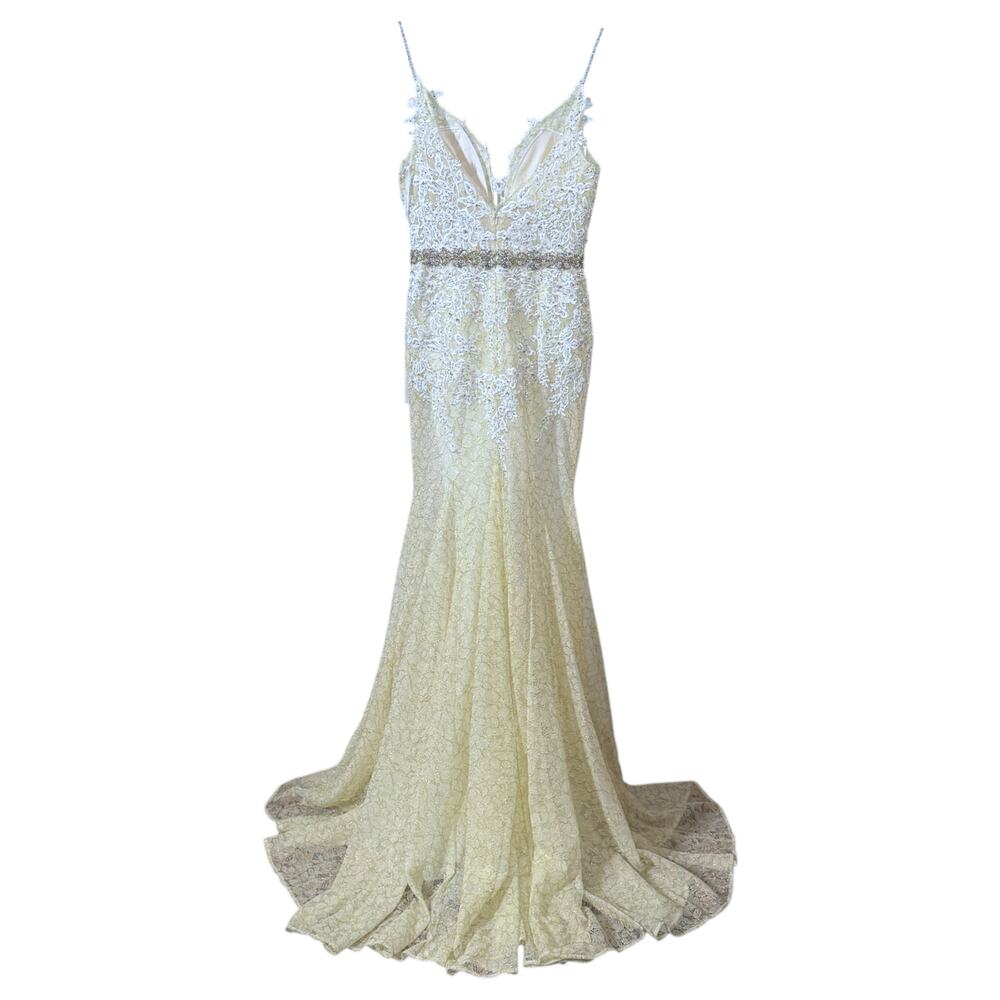 Mac Duggal Size 0 Delicate Floral Lace Long Evening Gown Ivory Prom Princesscore - Picture 5 of 16
